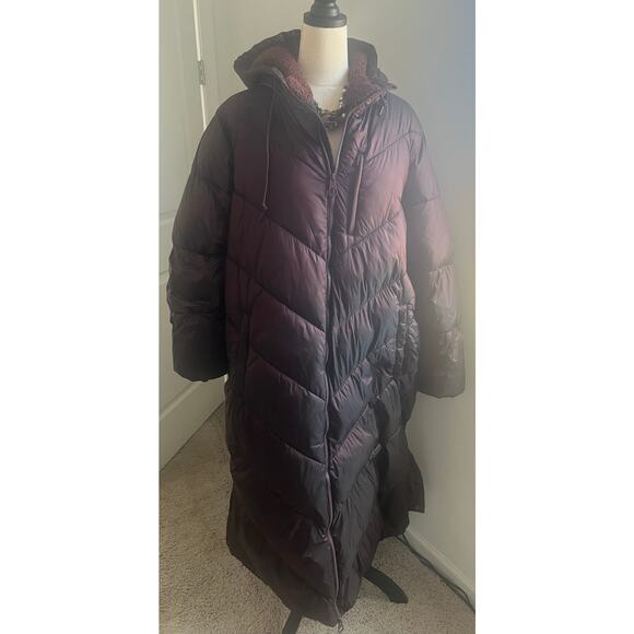 Ava & Viv Women’s Plus Size Winter Puffer Long 2-Way Zip Front Burgundy Coat 2X - Picture 2 of 16